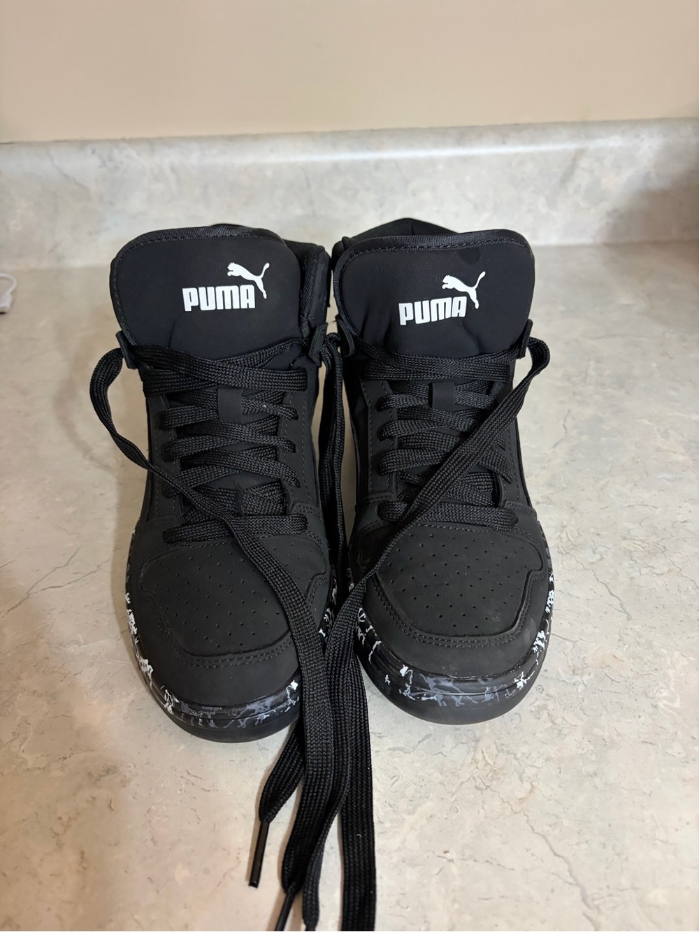 Puma Kids Black High-Top Sneakers with Marbled Midsole